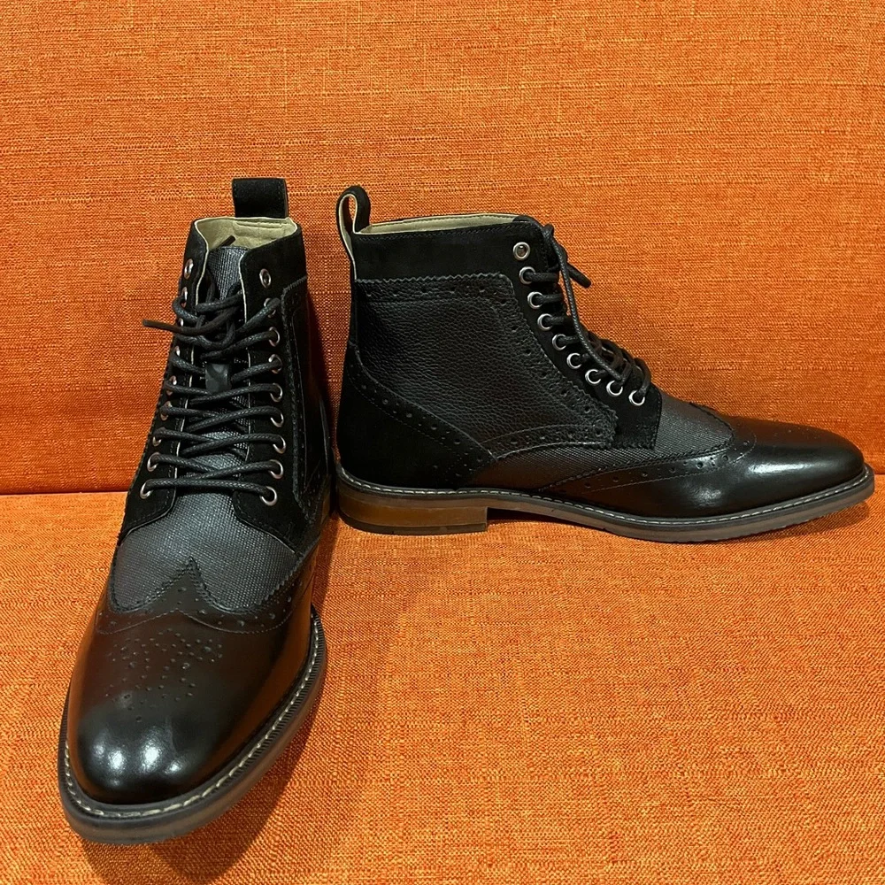 Stacy Adams Black Leather Wingtip Boots - Picture 8 of 10